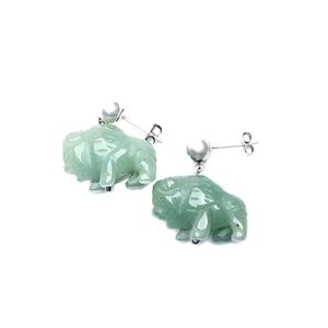 ❄️ Whimsical Vtg. Jade & Silver Buffalo Earrings